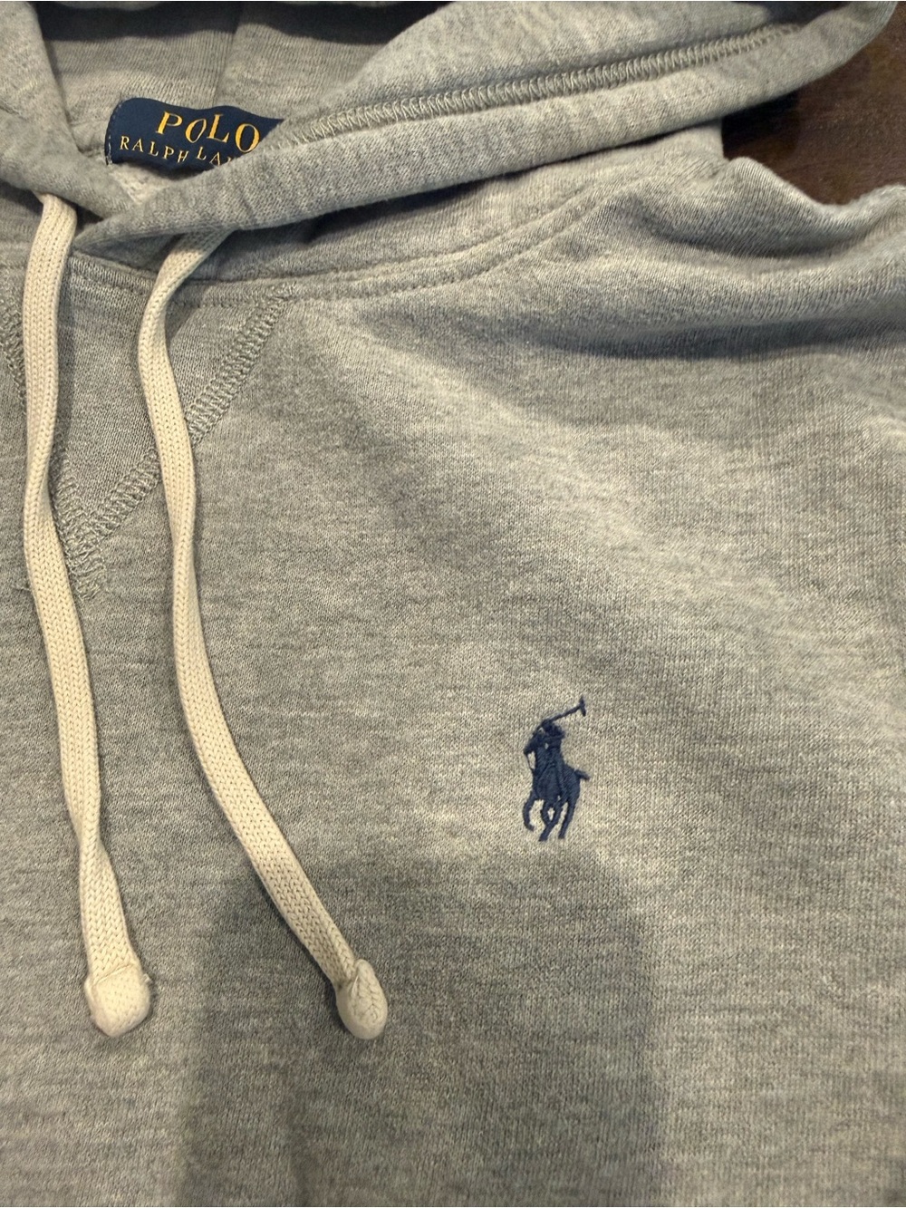 Ralph Lauren Heather Gray Pullover Hoodie with Navy Polo Logo - Picture 2 of 3